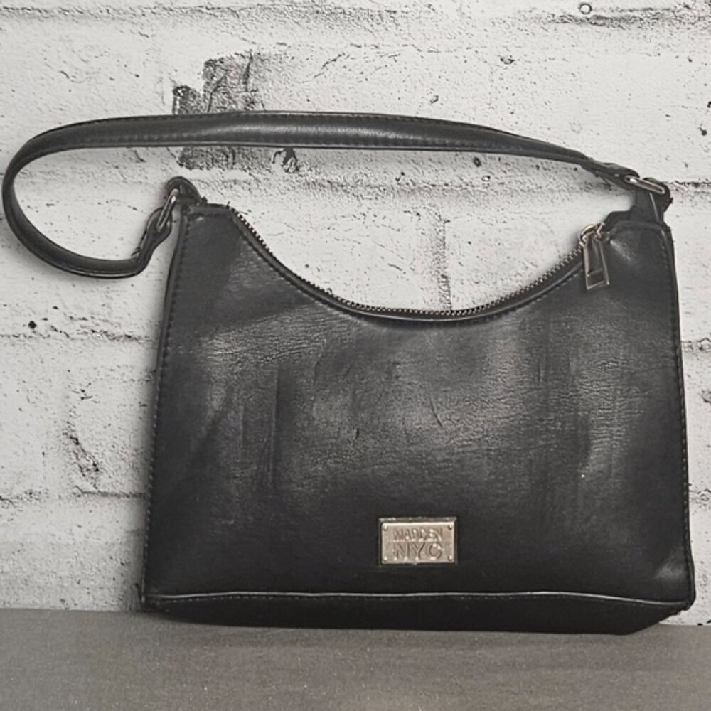 Steve Madden NYC Diamond Bling & Chain Black Faux Leather Purse - Picture 2 of 7